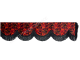 Deense pluche raamband in rood met zwarte franjes, verkrijgbaar bij Truck-Shop.nl. Hoogwaardige raamband van 12 cm hoog voor vrachtwagens, biedt stijlvolle uitstraling en effectieve zonbescherming